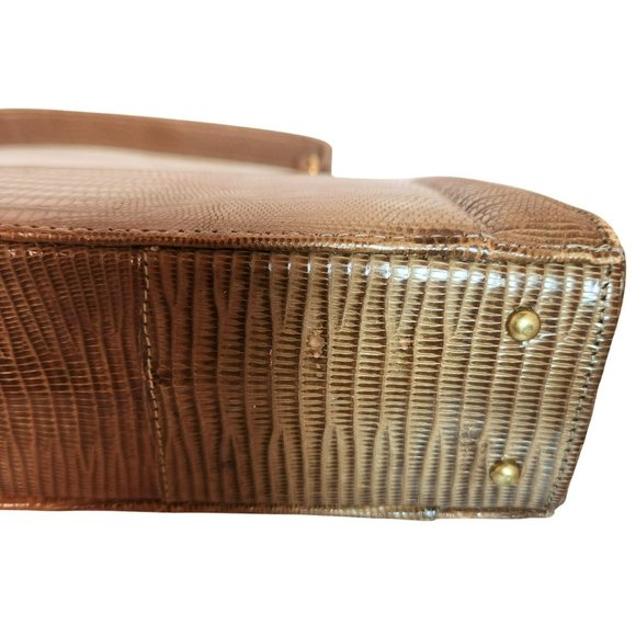 Vintage Palizzio Tegu Lizard Brown Rectangle Frame Closure 1960s Handbag - Picture 15 of 16
